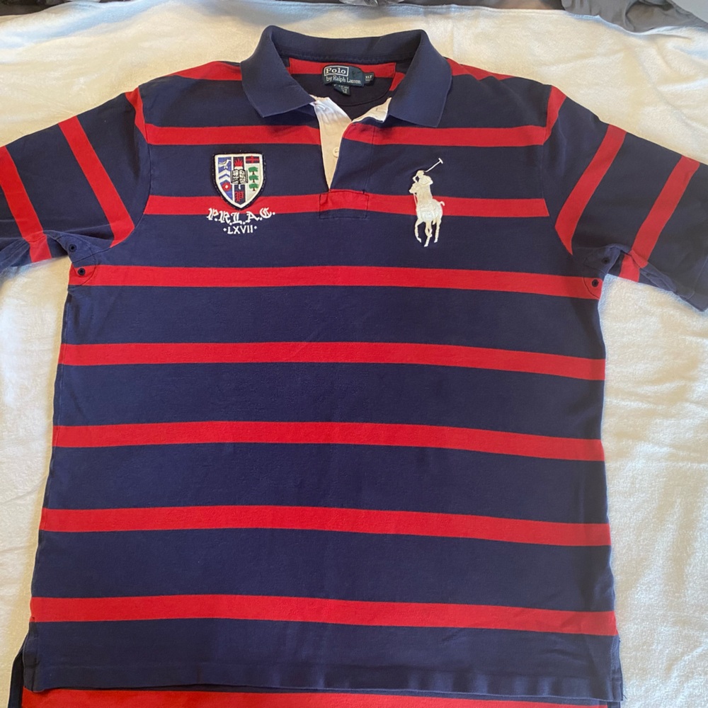 Polo by Ralph Lauren Men's Navy and Red Striped Shirt - Picture 3 of 5
